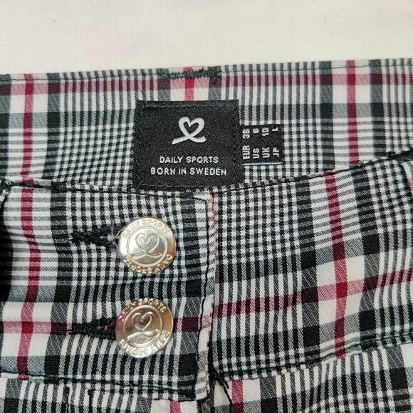 Daily Sports Born in Sweden Golf Pants Black Plaid 6 Technical Sporty Preppy - Picture 8 of 12